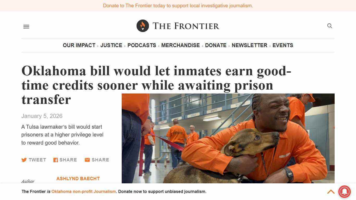 Oklahoma bill would let inmates earn good-time credits sooner while awaiting prison transfer